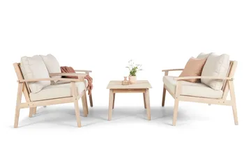 Wagnera Liten Soffgrupp utomhus - 2-sits soffa med 2 fåtöljer och soffbord i trä akacia - Beige - Utemöbler - Loungemöbler - Soffgrupp utomhus