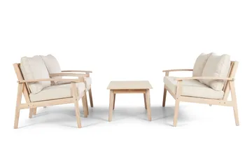 Wagnera Liten Soffgrupp utomhus - 2-sits soffa med 2 fåtöljer och soffbord i trä akacia - Beige - Utemöbler - Loungemöbler - Soffgrupp utomhus