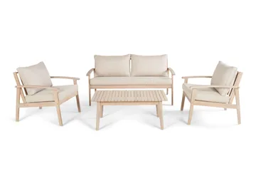 Wagnera Liten Soffgrupp utomhus - 2-sits soffa med 2 fåtöljer och soffbord i trä akacia - Beige - Utemöbler - Loungemöbler - Soffgrupp utomhus