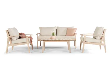 Wagnera Liten Soffgrupp utomhus - 2-sits soffa med 2 fåtöljer och soffbord i trä akacia - Beige - Utemöbler - Loungemöbler - Soffgrupp utomhus