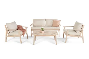 Wagnera Liten Soffgrupp utomhus - 2-sits soffa med 2 fåtöljer och soffbord i trä akacia - Beige - Utemöbler - Loungemöbler - Soffgrupp utomhus