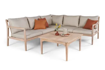 Wagnera Loungegrupp utomhus - L-formad soffa med fyrkantig soffbord i trä akacia - Natur / Beige - Utemöbler - Loungemöbler - Soffgrupp utomhus