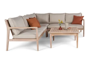 Wagnera Loungegrupp utomhus - L-formad soffa med fyrkantig soffbord i trä akacia - Natur / Beige - Utemöbler - Loungemöbler - Soffgrupp utomhus