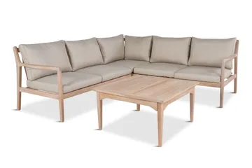 Wagnera Loungegrupp utomhus - L-formad soffa med fyrkantig soffbord i trä akacia - Natur / Beige - Utemöbler - Loungemöbler - Soffgrupp utomhus