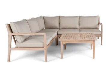 Wagnera Loungegrupp utomhus - L-formad soffa med fyrkantig soffbord i trä akacia - Natur / Beige - Utemöbler - Loungemöbler - Soffgrupp utomhus