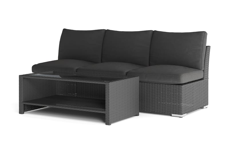 Wisconsin Loungegrupp Utomhus 3-sits med Bord Konstrotting - Svart - Trädgård & spabad - Utemiljö - Altan & terrass - Altanmöbler