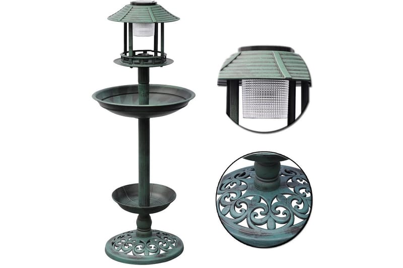 Fågelbad/matare med soldriven lampa - Grön - Trädgård & spabad - Utemiljö - Trädgårdsdekoration - Damm & fontän