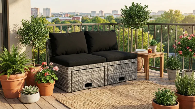 Bahamas Balkongsoffa med Pallar - Utemöbler - Balkong - Balkongmöbler - Soffa balkong