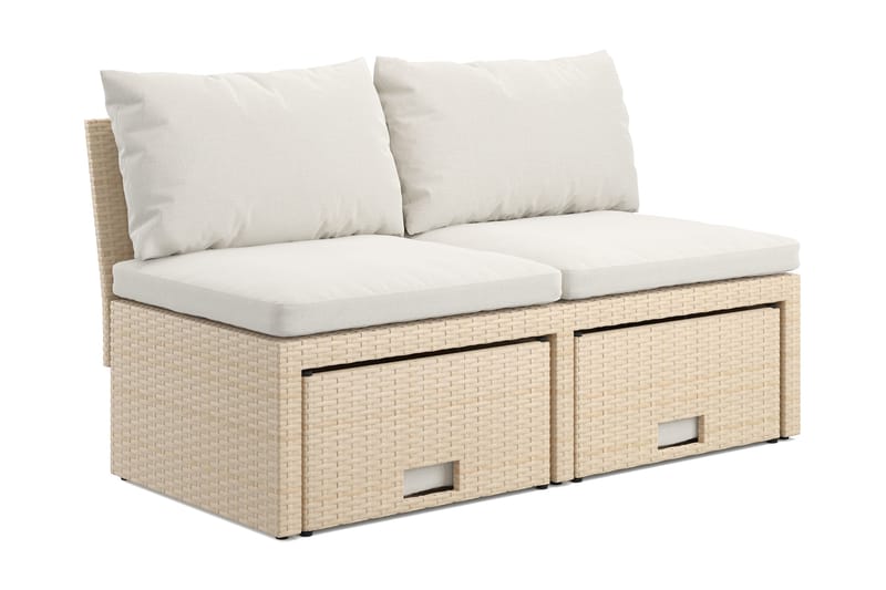 Bahamas Liten Balkongsoffa med dynor och pallar i konstrotting - Beige - Utemöbler - Balkong - Balkongmöbler - Soffa balkong