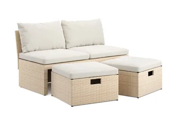 Bahamas Liten Balkongsoffa med dynor och pallar i konstrotting - Beige - Utemöbler - Balkong - Balkongmöbler - Soffa balkong