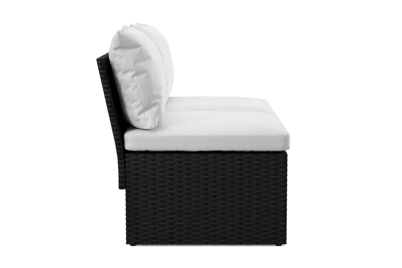 Bahamas Liten Balkongsoffa med dynor och pallar i konstrotting - Svart - Utemöbler - Balkong - Balkongmöbler - Soffa balkong