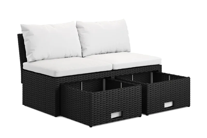 Bahamas Liten Balkongsoffa med dynor och pallar i konstrotting - Svart - Utemöbler - Balkong - Balkongmöbler - Soffa balkong