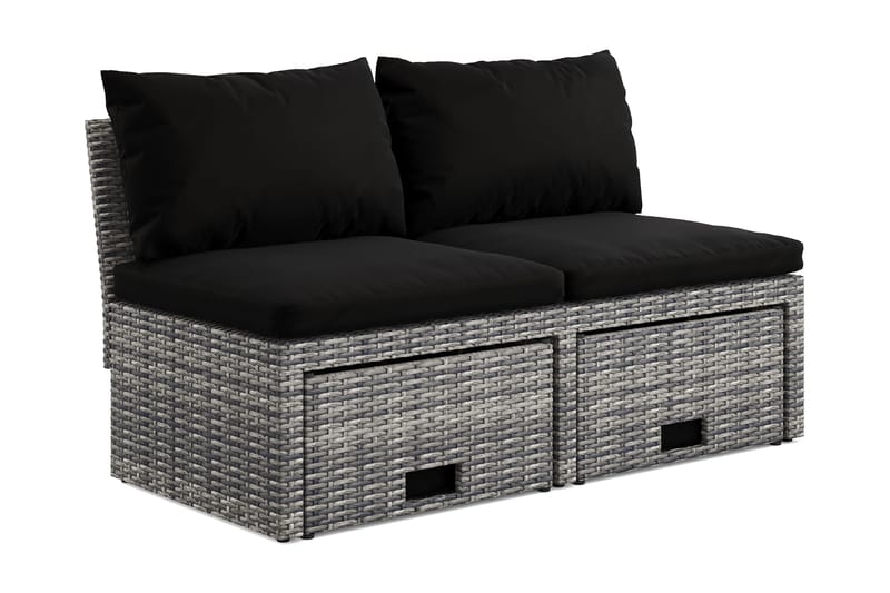 Bahamas Liten Balkongsoffa med dynor och pallar i konstrotting - Grå - Utemöbler - Balkong - Balkongmöbler - Soffa balkong