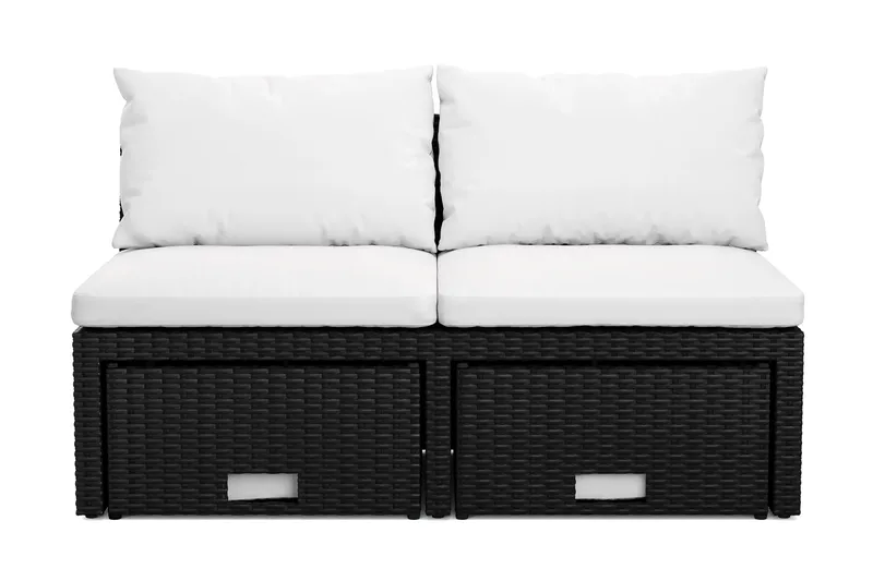 Bahamas Liten Balkongsoffa med dynor och pallar i konstrotting - Svart - Utemöbler - Balkong - Balkongmöbler - Soffa balkong