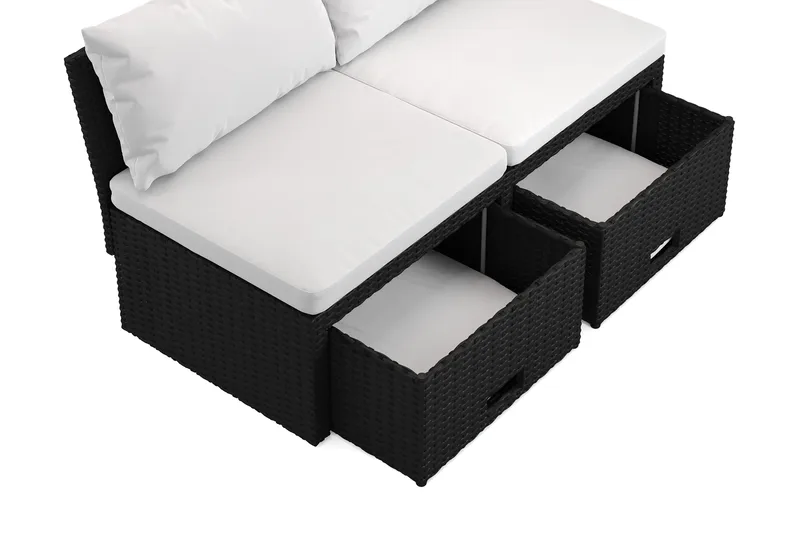 Bahamas Liten Balkongsoffa med dynor och pallar i konstrotting - Svart - Utemöbler - Balkong - Balkongmöbler - Soffa balkong