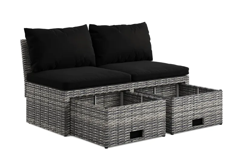 Bahamas Liten Balkongsoffa med dynor och pallar i konstrotting - Grå - Utemöbler - Balkong - Balkongmöbler - Soffa balkong