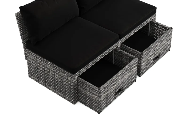 Bahamas Liten Balkongsoffa med dynor och pallar i konstrotting - Grå - Utemöbler - Balkong - Balkongmöbler - Soffa balkong