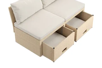 Bahamas Liten Balkongsoffa med dynor och pallar i konstrotting - Beige - Utemöbler - Balkong - Balkongmöbler - Soffa balkong
