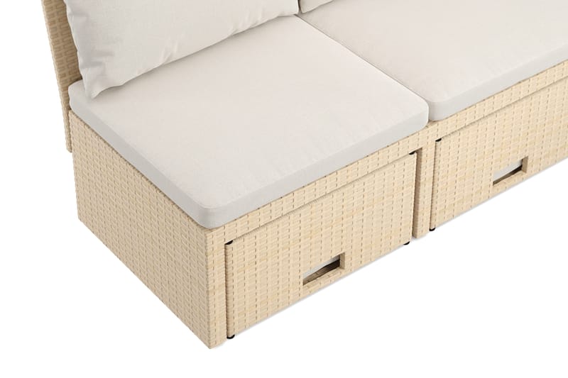 Bahamas Liten Balkongsoffa med dynor och pallar i konstrotting - Beige - Utemöbler - Balkong - Balkongmöbler - Soffa balkong