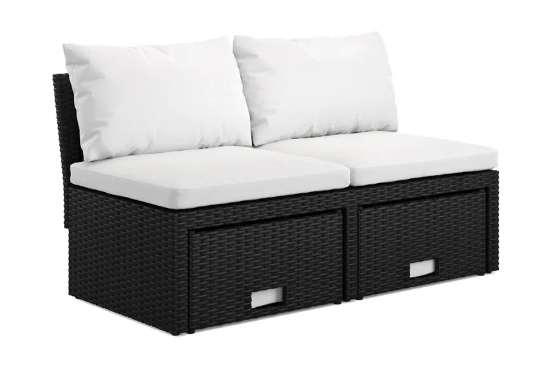 Bahamas Liten Balkongsoffa med dynor och pallar i konstrotting - Svart - Utemöbler - Balkong - Balkongmöbler - Soffa balkong