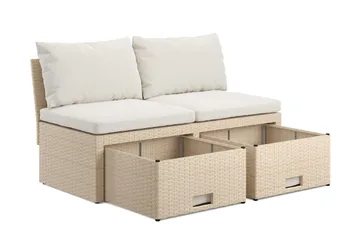 Bahamas Liten Balkongsoffa med dynor och pallar i konstrotting - Beige - Utemöbler - Balkong - Balkongmöbler - Soffa balkong