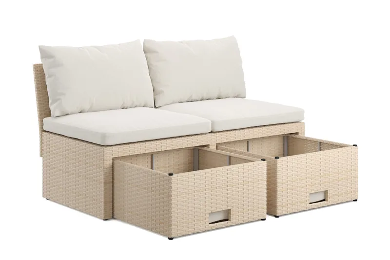 Bahamas Liten Balkongsoffa med dynor och pallar i konstrotting - Beige - Utemöbler - Balkong - Balkongmöbler - Soffa balkong