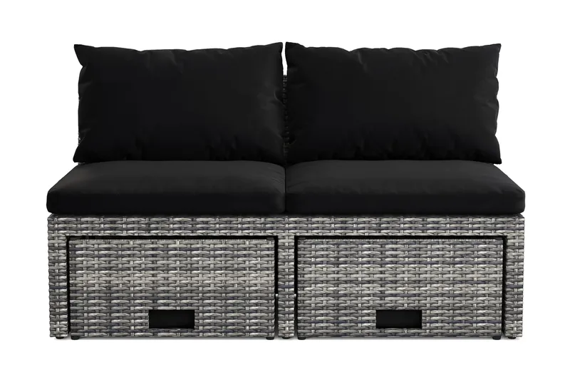 Bahamas Liten Balkongsoffa med dynor och pallar i konstrotting - Grå - Utemöbler - Balkong - Balkongmöbler - Soffa balkong