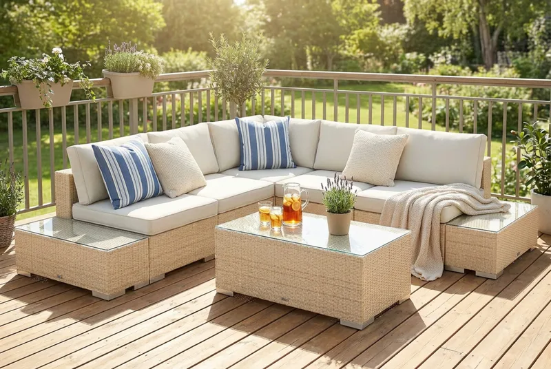 Bahamas Mittmodul utomhus i konstrotting med Ljus vattenavisande dyna - Beige - Utemöbler - Loungemöbler - Modulsoffa utomhus - Mittmodul utesoffa
