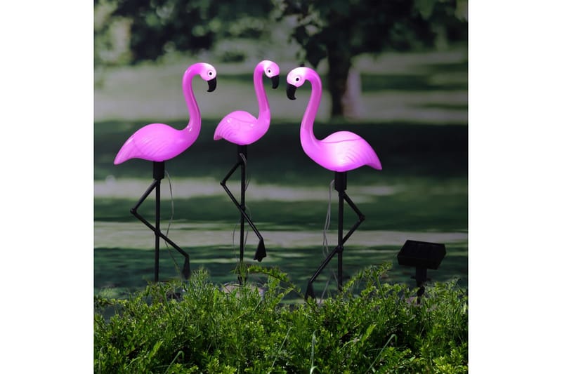 HI Soldriven LED trädgårdsflamingo 3 st - Röd - Plastdjur - Trädgårdsfigurer & trädgårdsprydnad