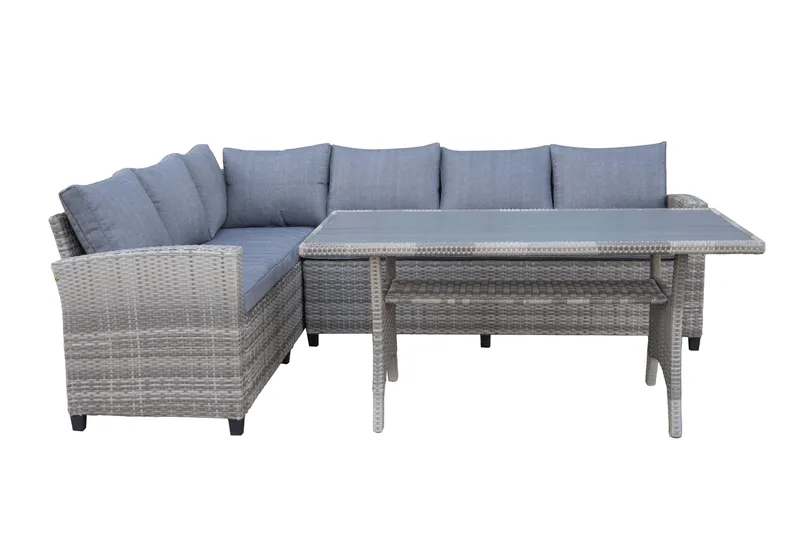 James Light Stor l-formad loungegrupp utomhus i konstrotting med förvaring och gråa dynor - Grå - Trädgård & spabad - Utemiljö - Altan & terrass - Altanmöbler