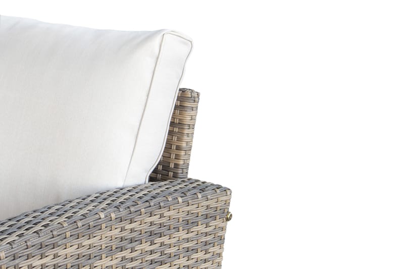 James Light Stor l-formad loungegrupp utomhus i konstrotting med förvaring och vita dynor - Brun / Beige - Trädgård & spabad - Utemiljö - Altan & terrass - Altanmöbler