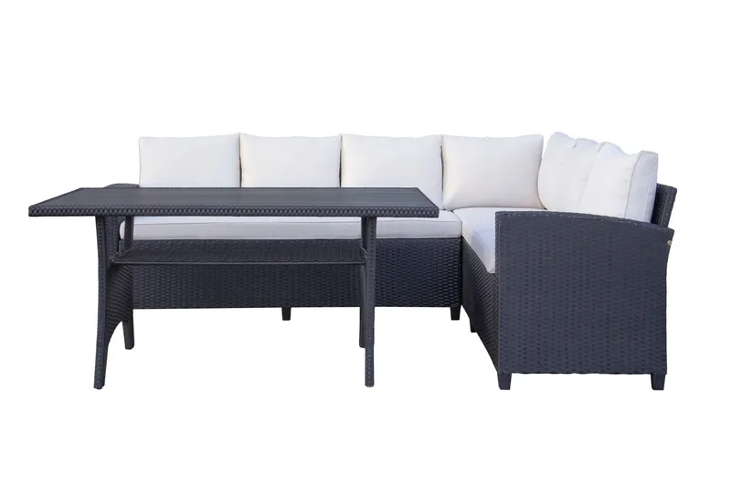 James Light Stor l-formad loungegrupp utomhus i konstrotting med förvaring och vita dynor - Svart - Trädgård & spabad - Utemiljö - Altan & terrass - Altanmöbler