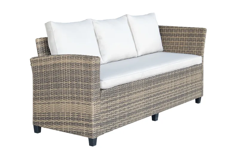 James Light Stor L-formad vändbar loungegrupp utomhus i konstrotting med förvaring och vita dynor - Brun / Beige - Trädgård & spabad - Utemiljö - Altan & terrass - Altanmöbler