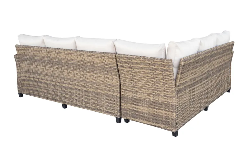 James Light Stor L-formad vändbar loungegrupp utomhus i konstrotting med förvaring och vita dynor - Brun / Beige - Trädgård & spabad - Utemiljö - Altan & terrass - Altanmöbler