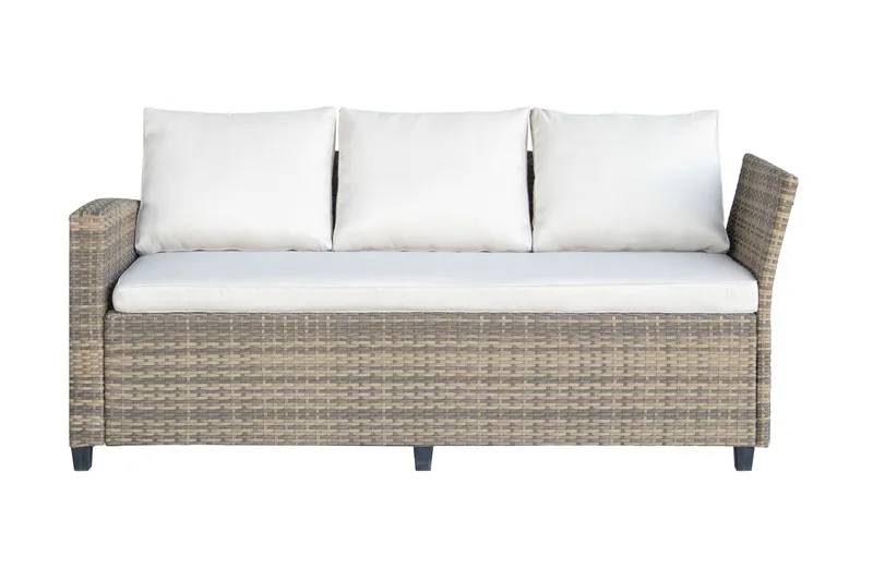 James Light Stor L-formad vändbar loungegrupp utomhus i konstrotting med förvaring och vita dynor - Brun / Beige - Trädgård & spabad - Utemiljö - Altan & terrass - Altanmöbler