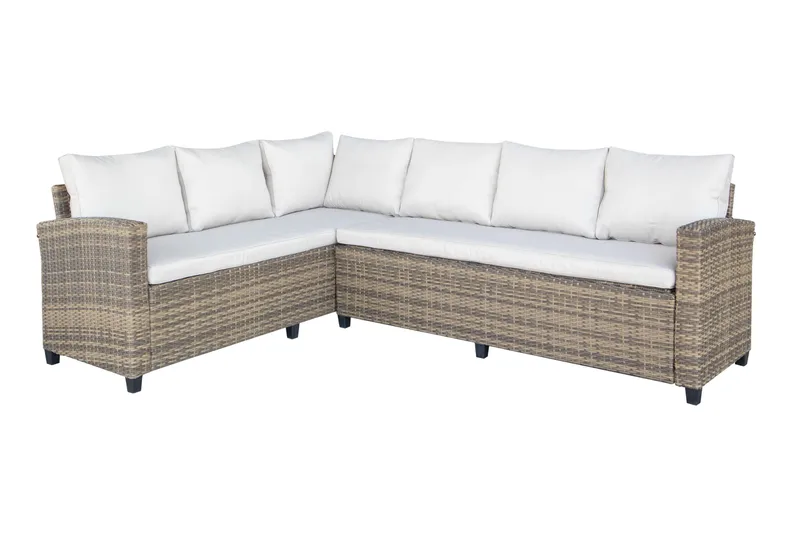 James Light Stor L-formad vändbar loungegrupp utomhus i konstrotting med förvaring och vita dynor - Brun / Beige - Trädgård & spabad - Utemiljö - Altan & terrass - Altanmöbler