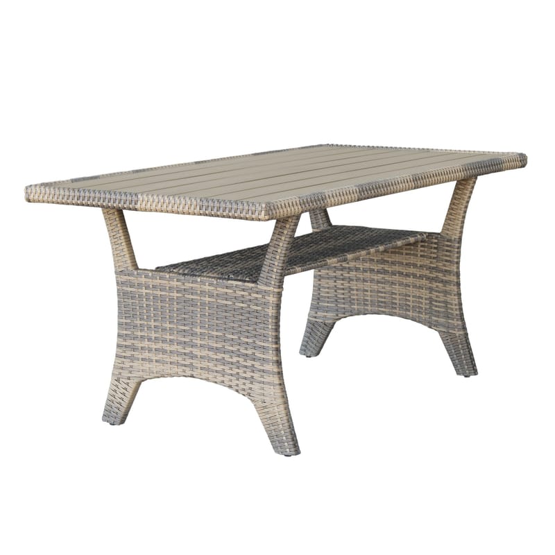 James Light Stor L-formad vändbar loungegrupp utomhus i konstrotting med förvaring och vita dynor - Brun / Beige - Utemöbler - Loungemöbler - Soffgrupp utomhus