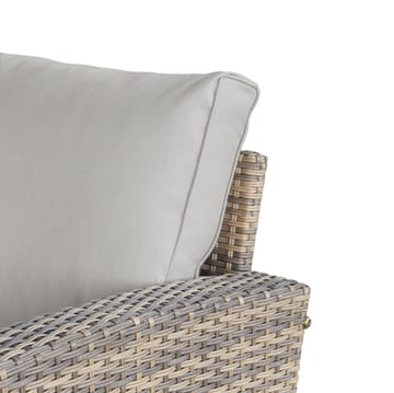 James Light Stor L-formad vändbar loungegrupp utomhus i konstrotting med förvaring och vita dynor - Brun / Beige - Utemöbler - Loungemöbler - Soffgrupp utomhus