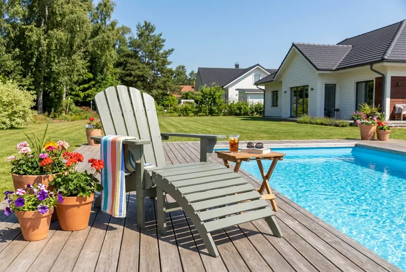 Landet Däckstol utomhus i akacia trä - Mörkgrön - Utemöbler - Utestol & trädgårdsstol - Solstolar - Däckstol