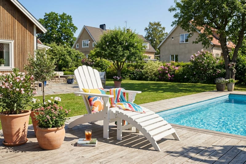 Landet Däckstol utomhus i akacia trä - Vit - Utemöbler - Utestol & trädgårdsstol - Solstolar - Däckstol