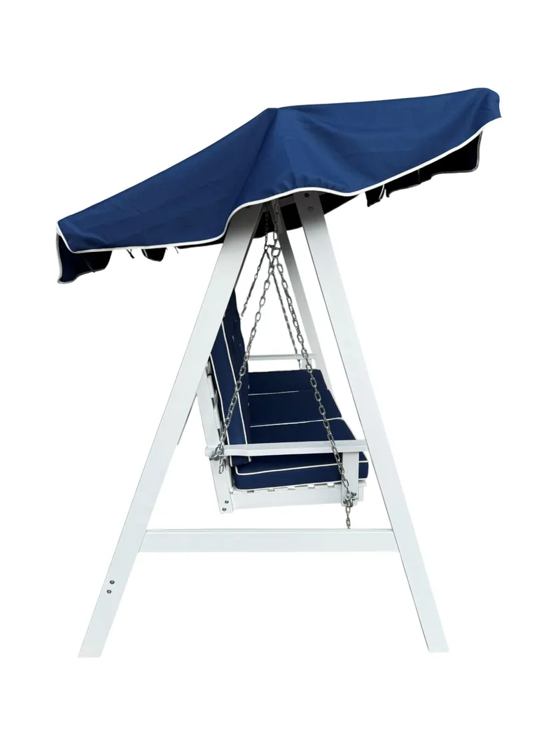 Landet Hammock Gungsoffa med tak i akacia trä inklusive dynor 195x125x159 - Blå / Vit - Utemöbler - Utesoffa - Hammock