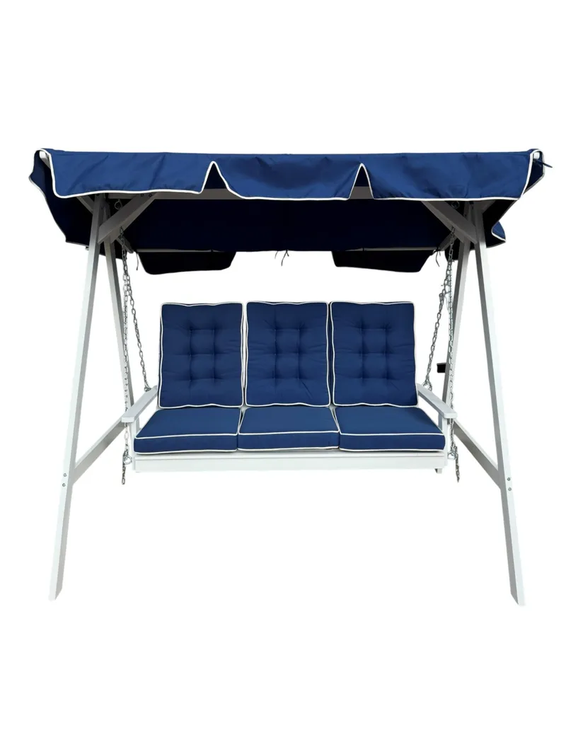 Landet Hammock Gungsoffa med tak i akacia trä inklusive dynor 195x125x159 - Blå / Vit - Utemöbler - Utesoffa - Hammock