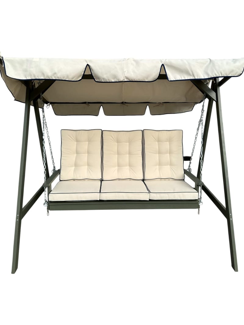 Landet Hammock Gungsoffa med tak i akacia trä inklusive dynor 195x125x159 - Vit / Mörkgrön - Utemöbler - Utesoffa - Hammock