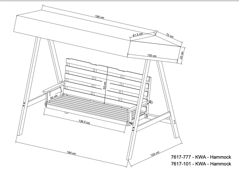 Landet Hammock Gungsoffa med tak i akacia trä inklusive dynor 195x125x159 - Vit / Mörkgrön - Utemöbler - Utesoffa - Hammock