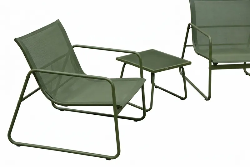 Pelanda Caféset Utomhus - Bord med frostad glasskiva och fåtöljer i stål - Grön - Trädgård & spabad - Utemiljö - Altan & terrass - Altanmöbler