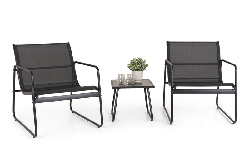 Pelanda Caféset Utomhus - Bord med frostad glasskiva och fåtöljer i stål - Svart - Trädgård & spabad - Utemiljö - Altan & terrass - Altanmöbler