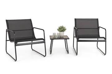 Pelanda Caféset Utomhus - Bord med frostad glasskiva och fåtöljer i stål - Svart - Utemöbler - Loungemöbler - Soffgrupp utomhus