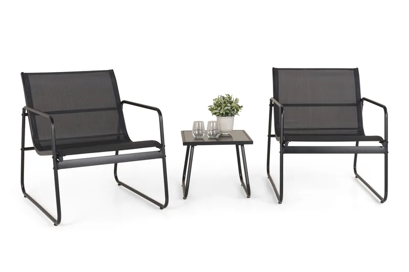 Pelanda Caféset Utomhus - Bord med frostad glasskiva och fåtöljer i stål - Svart - Trädgård & spabad - Utemiljö - Altan & terrass - Altanmöbler