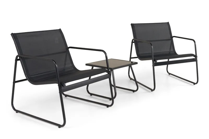 Pelanda Caféset Utomhus - Bord med frostad glasskiva och fåtöljer i stål - Svart - Trädgård & spabad - Utemiljö - Altan & terrass - Altanmöbler