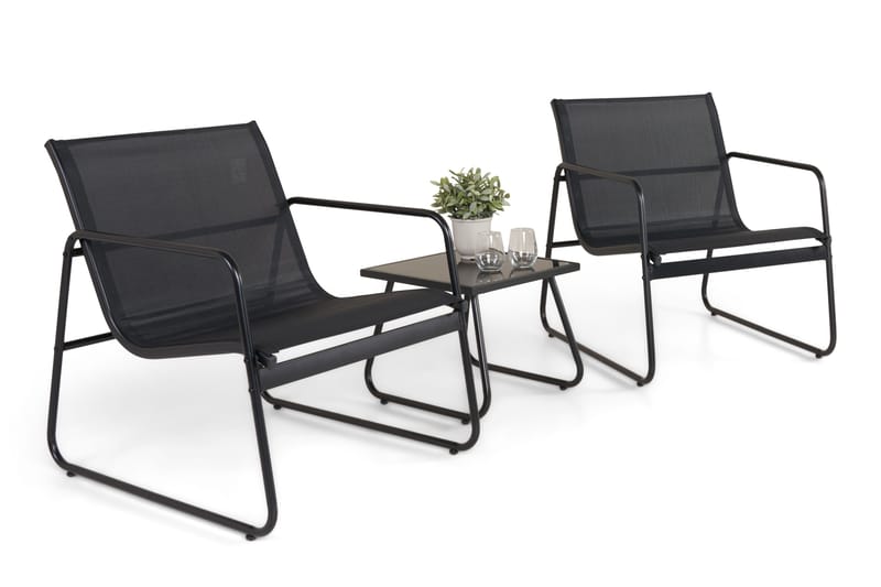 Pelanda Caféset Utomhus - Bord med frostad glasskiva och fåtöljer i stål - Svart - Trädgård & spabad - Utemiljö - Altan & terrass - Altanmöbler